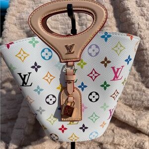 Multicolor Monogram White Canvas Handbag
